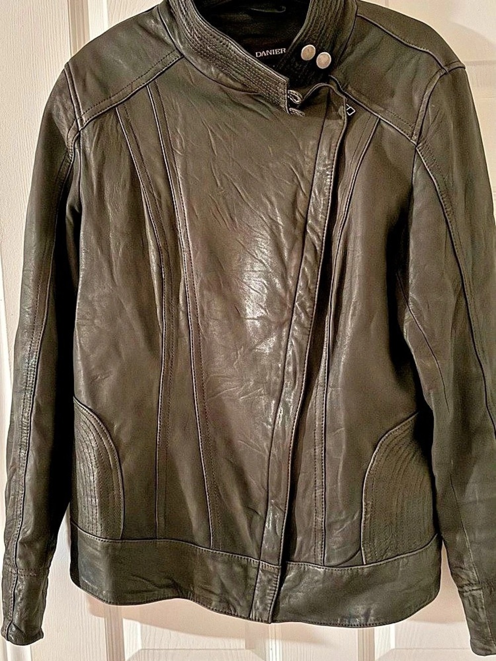 Danier Leather Moto Jacket in Grey Size Large
